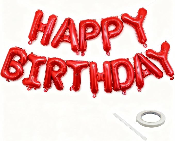 Red Happy Birthday Balloon Banner -16 Inch Mylar Foil Letters Balloons, Reusable Birthday Decorations and Party Supplies, Suitable for Men and Women's Birthday Decorations，Party Backdrop