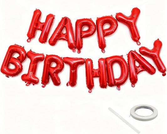 Red Happy Birthday Balloon Banner -16 Inch Mylar Foil Letters Balloons, Reusable Birthday Decorations and Party Supplies, Suitable for Men and Women's Birthday Decorations，Party Backdrop