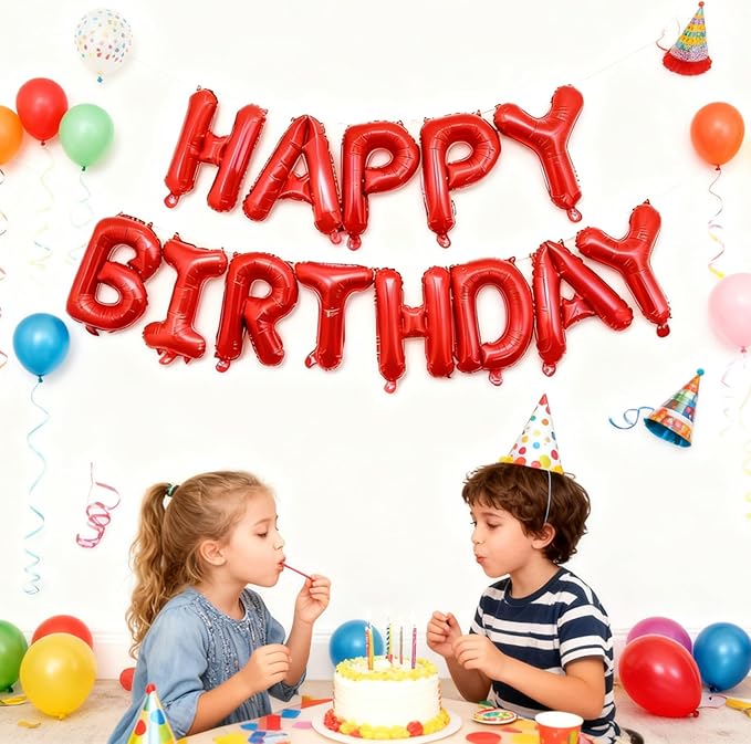 Red Happy Birthday Balloon Banner -16 Inch Mylar Foil Letters Balloons, Reusable Birthday Decorations and Party Supplies, Suitable for Men and Women's Birthday Decorations，Party Backdrop