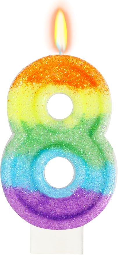 Rainbow Candles for Birthday Cakes, 8 Cake Topper, Rainbow Birthday Party Decorations, 8th Number Candle for Girls Boys (Number 8)