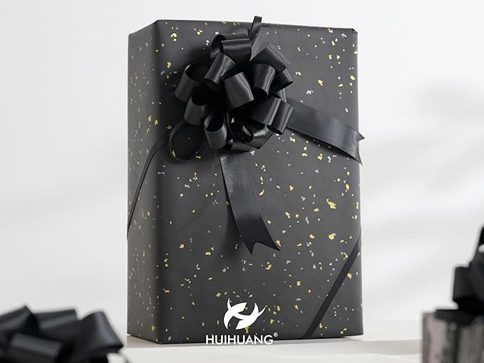 HUIHUANG Black Bows for Gift Wrapping 12 PCS Black Satin Pull Bows 4 inch Gift Bow for Presents, Gift Basket, Paper Bag, Wrapping Accessories, Birthday Wedding Party, Christmas Decor