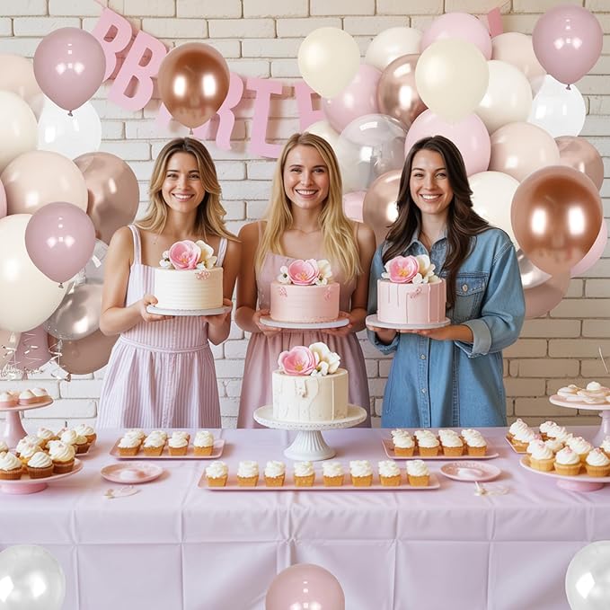 Dusty Pink White Balloons Pale Pink Beige Gold Balloon 12inch Metallic Champagne Balloons Girls Women Birthday Party Decorations Ivory Latex Helium Balloon for Arch Boho Bridal Baby Shower Christening