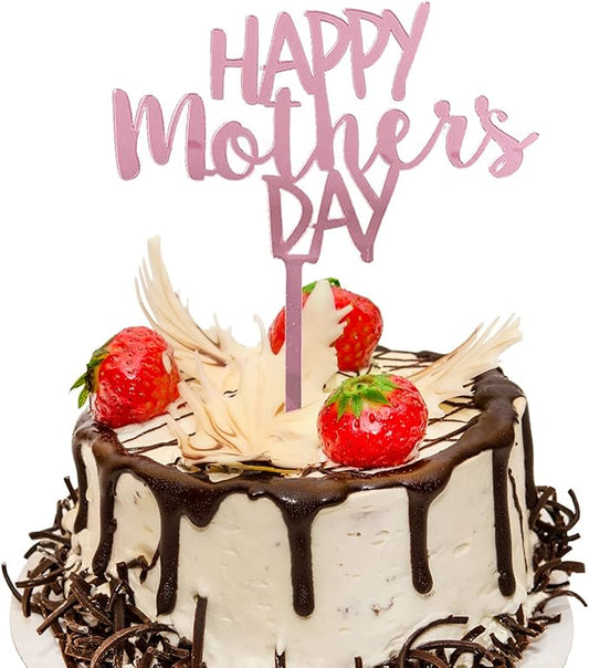 Mother's Day Cake Topper - 10pcs Acrylic Happy Cupcake Topper for Birthday Party Decoration Supplies (Pink)