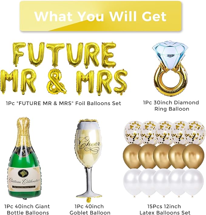 Engagement Party Decorations Bridal Shower Decor She Said Yes Decorations Bridal Shower Balloons Wedding Balloons Soon To Be Future Mr And Mrs Balloons Decor Engaged Decorations Engagement Banner