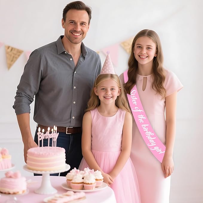 Big Sister Sash Pink Big Sisters Accessory Sister of the Birthday Girl Sashes Happy Bday Decoration Birthday Girl Supplies Favors Matching Family Sash Bday Satin Sashes Photo Props