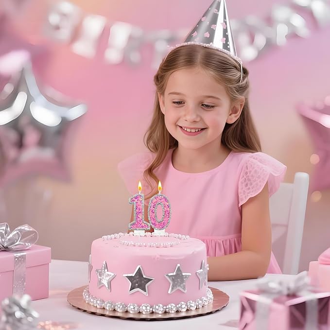 Number 0 Birthday Candle for Cake – Silver Glitter Edge with Pink Star Confetti – Decorative Number Cake Topper for Anniversary & Celebration Party Decor