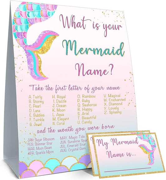 What's Your Mermaid Name, 1 Sign and 30 Name Stickers