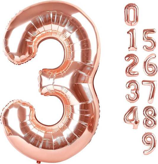 Numbers Balloon 3, 40 Inch Large Rose Gold Balloon for Three Year Old Birthday Decor, 3 13 30 31 Birthday Party Decorations for Wedding Supplies