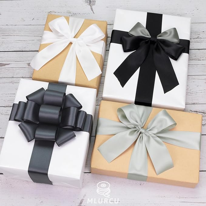 Black White Silver Grey Silk Satin Ribbon 1.5 Inch Assorted Double Faced, Neutral Fabric Ribbon for Flower Bouquet, Gift Wrapping, Wedding Invitation, Bow Crafts, Gift Bags - 30Yards