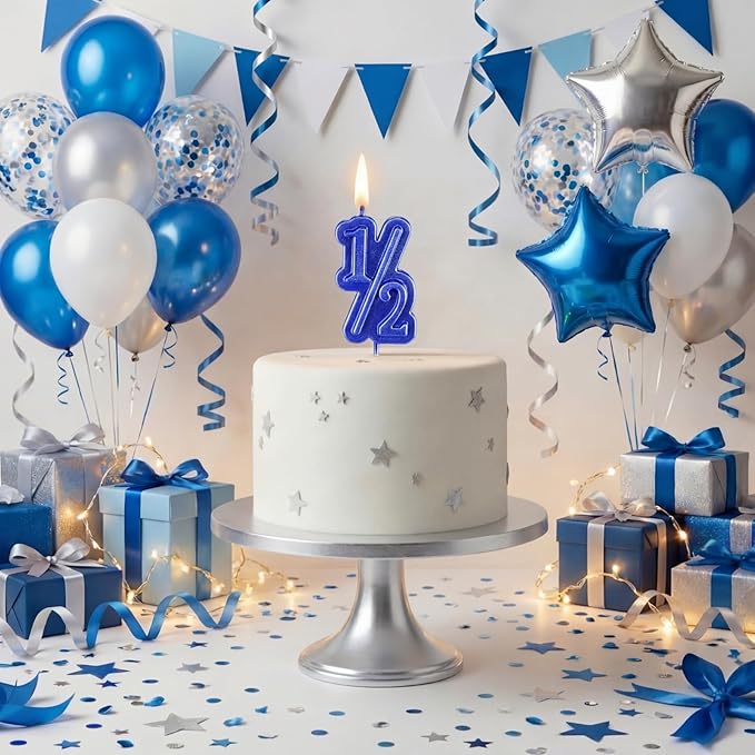 BBTO Half Birthday Candle 1/2 Year Old Cake Topper for Baby's Half Year Old Birthday Anniversary Celebration Party Decorations(Blue)