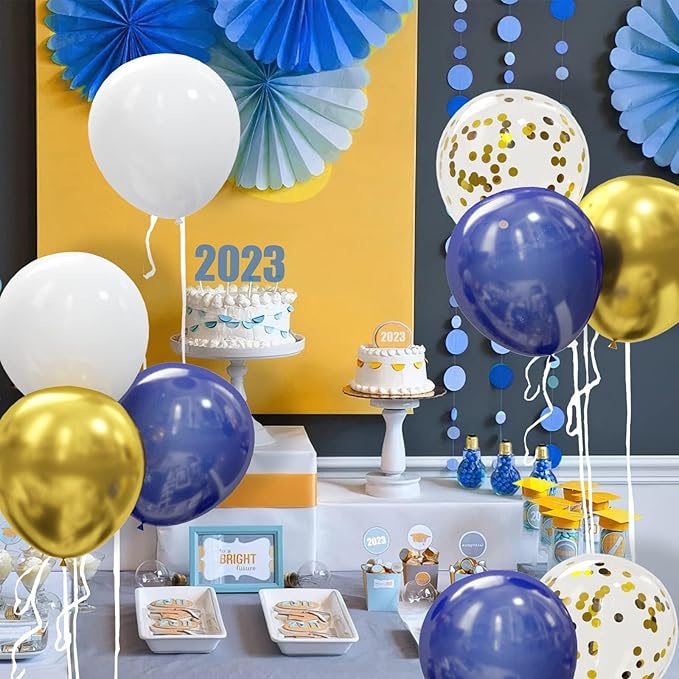 62pcs Gold Navy Blue Balloons Kit - 12 Inches Gold Blue Party Decoration Balloons for Graduation Baby Shower Birthday Graduation Party Decorations Favors