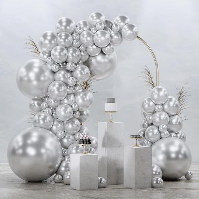 PartyWoo Silver Balloons 99 pcs Different Sizes of 36 18 12 10 5 Inch Silver Balloon Arch Kit Garland for Birthday Graduation Bachelorette Engagement Bridal Shower Party Decorations Silver-G102