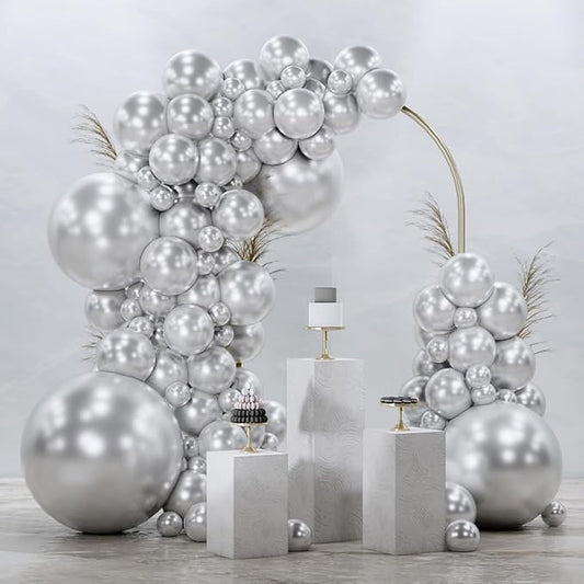 PartyWoo Silver Balloons 99 pcs Different Sizes of 36 18 12 10 5 Inch Silver Balloon Arch Kit Garland for Birthday Graduation Bachelorette Engagement Bridal Shower Party Decorations Silver-G102