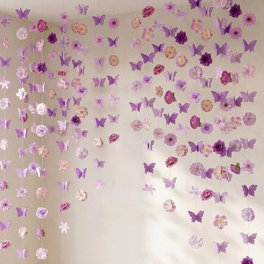10 Pack 36 ft 3D Wildflower Butterfly Garland Party Decor Set 6 Purple Artificial Flower Floral Hanging Vine 4 Butterfly Banner for Spring Birthday Wedding Baby Shower Backdrop Wall Arch Supplies