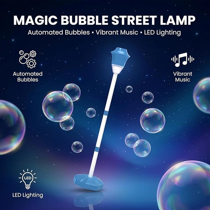 【Cherry Red + Ocean Blue】 Bubble Machine - Automatic Bubble Maker Torch with Adjustable Height Up to 47 Inche with LED Lights & Music for Birthday Party Garden Yard