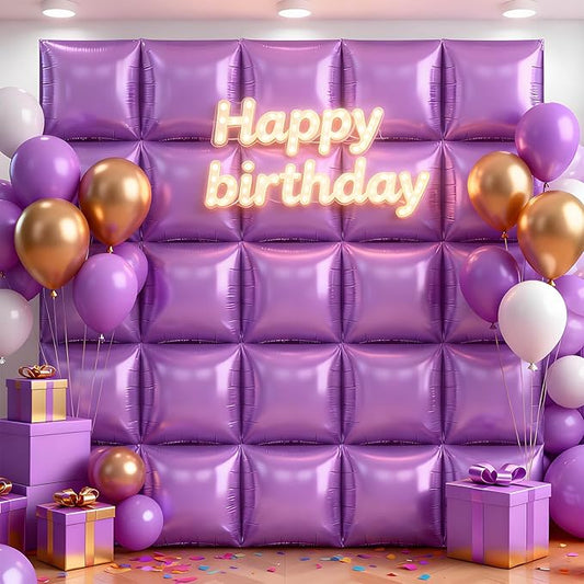 25Pcs Light Purple Square Foil Balloons Wall Backdrop, Double Sided Metallic Foil Balloons Tunnel Arch Garland Kit for Photo Booth Birthday Wedding Graduation Halloween Party Decorations