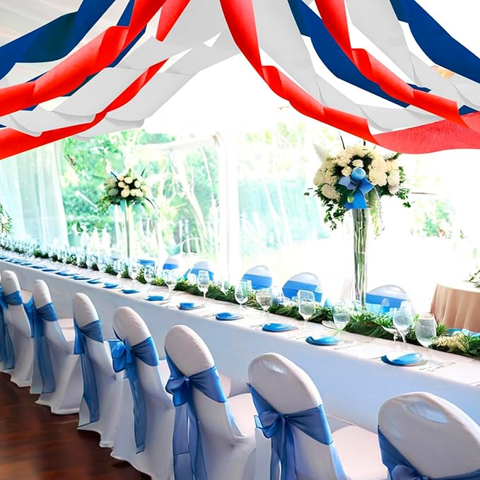 PheiLa Crepe Paper Streamers 6 Rolls 492ft, Crepe Paper 4th of July Decorations Red White Navy Blue Patriotic Party Supplies for DIY Gift Wrapping Birthday Holiday Party Decor, 1.77 Inch x 82 Ft/Roll
