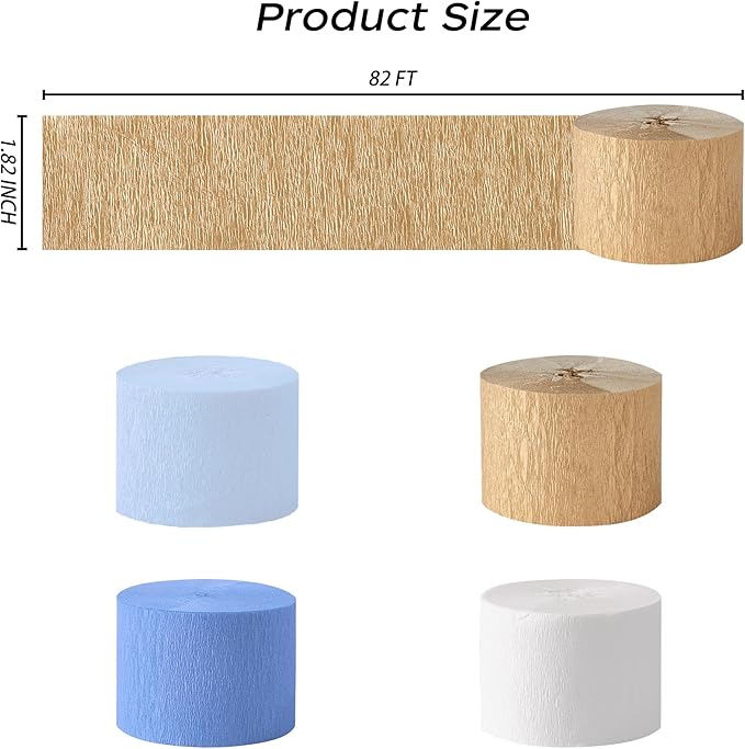 Blue Party Decorations, 8 Rolls Blue Gold Crepe Paper Streamers, for Birthday Anniversary Bridal Shower Wedding Graduation Decorations, 1.8 Inch x 82 Ft/Roll