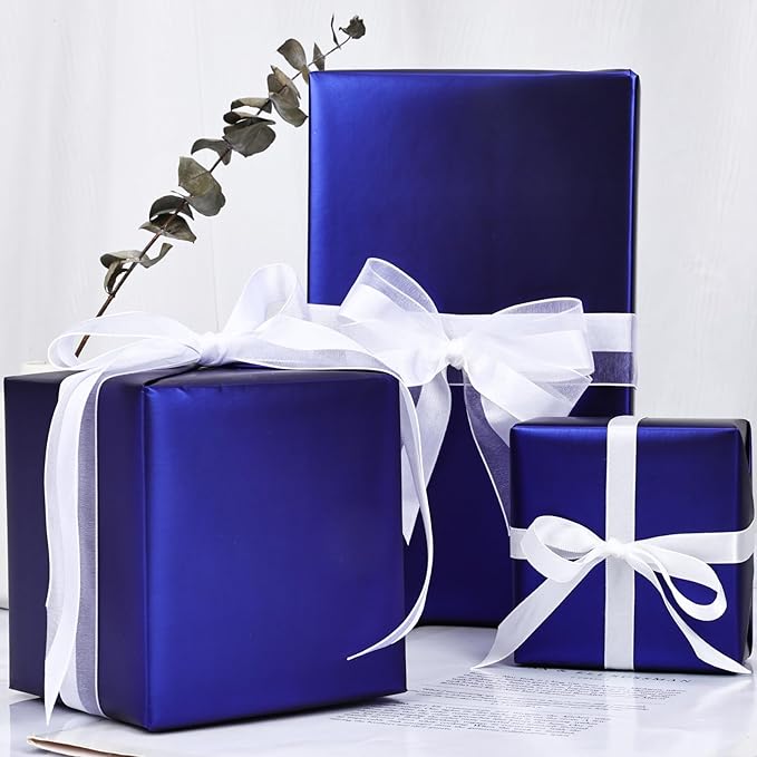 NESCCI Matte Metal Blue Wrapping Paper, Solid Color Paper,Gift Wrapping Paper,Perfect for Wedding,Valentine's Day,Birthday, Christmas,Baby Shower,DIY Bouquet (17 Inches X 32.8 Feet)