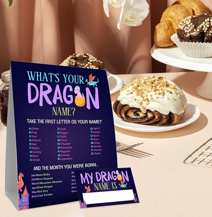 Dragon Birthday Party Decorations-Birthday Party Games,Dragon Theme Birthday Party Sign,Baby Shower Decorations,Birthday Party Game,Baby Shower Games,What's your Dragon Name