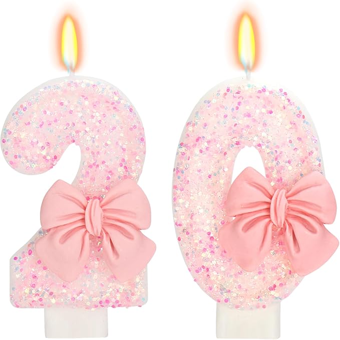 20th Birthday Candles for Cake, Pink Bow Number Cake Candles, 2.76 inch Number Happy Birthday Candle, Cake Topper Decoration for Birthday Party (Number 20)