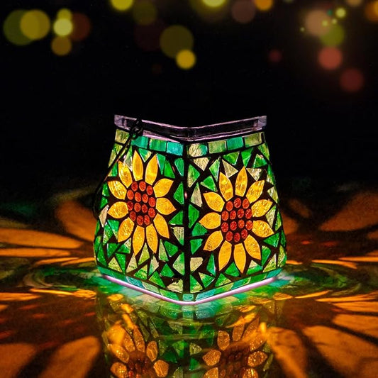 VOREEN Mosaic Solar Table Lamp & Hanging Lantern, 600mAh Battery, Warm White & RGB, 8–10 Hour Night Lighting, IP44 Waterproof, Outdoor Patio Garden Balcony Decor & Holiday Cozy Light