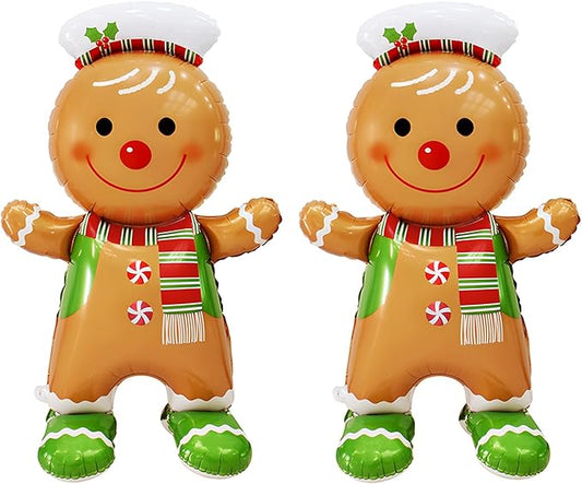 2pcs 61" Large Size Standing Gingerbread Man Foil Balloon, For Christmas Decoration, Christmas Tree Decoration and Xmas Party Supplies, Birthday Party Photo Booth Props