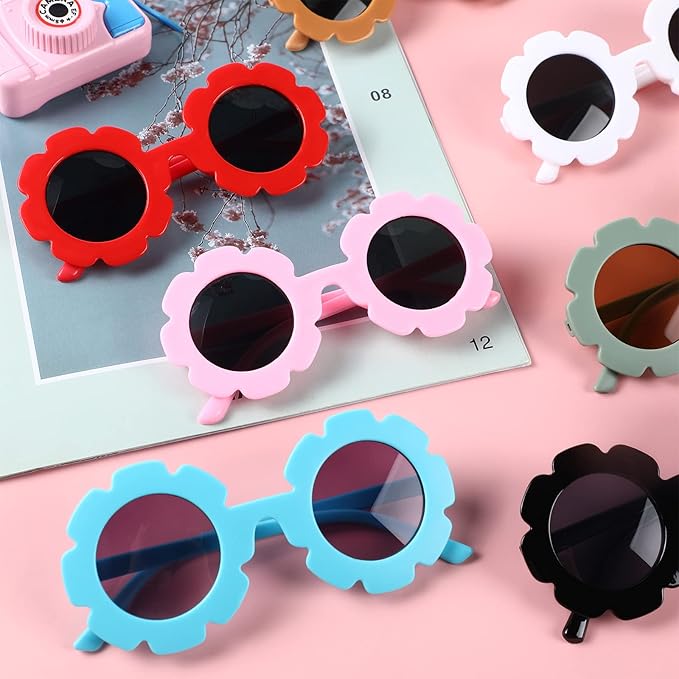 24 Pairs Flower Sunglasses Bulk Round Cute Flower Shaped Glasses Groovy Sunglasses Beach Eyewear Party Favors