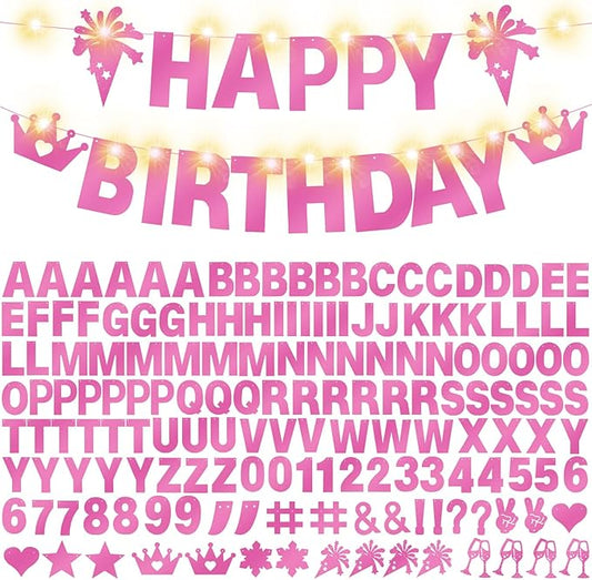 175Pcs Glitter Customizable Banner Kit DIY Custom Letter Banner DIY Girls Happy Birthday Letters 0-9 Numbers Anniversary Personalized Banners Wedding Birthday Party Decoration Supplies(Shiny Light Pink)