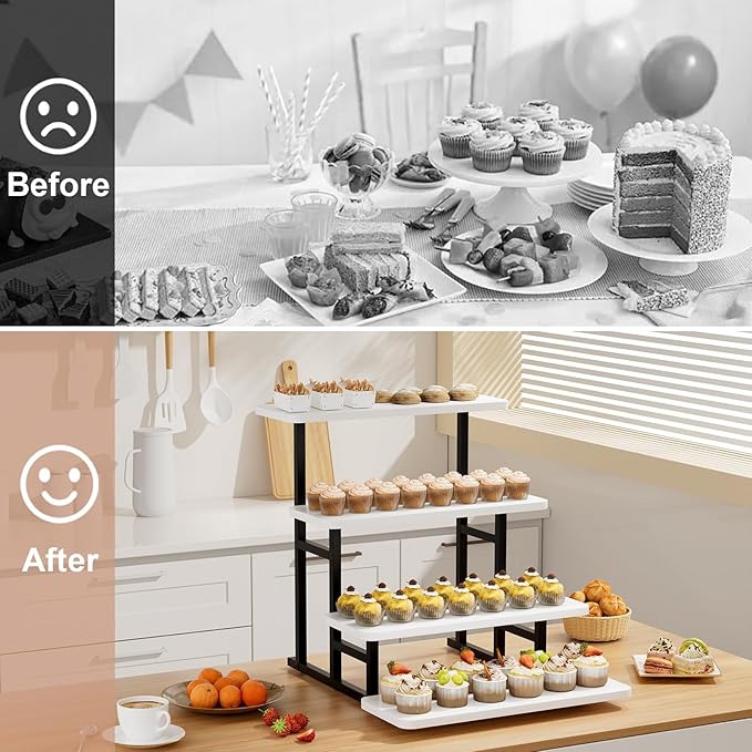 Cupcake Stand for 50 Cupcakes 4 Tiered Tray Stand for Food Cookie Wooden Dessert Display Risers for Party Wedding Buffet Stepped Risers Display Stands for Vendor Farmers Market Display, White