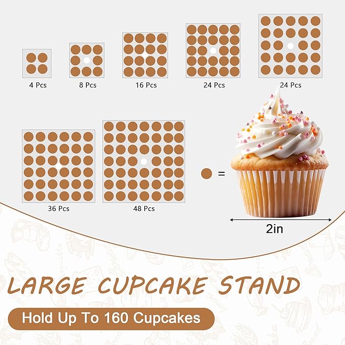 7 Tier Cupcake Stand, Square Cupcake Tower for 160 Cupcakes, Acrylic Cupcake Display Stand for Dessert Table