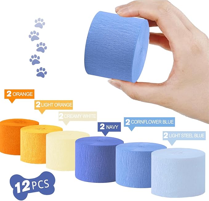 Blue Orange Birthday Party Decorations, 12 Rolls Orange Crepe Paper Streamers, Blue Dog Cartoon Anime Dragon Sign for Birthday Party Supplies