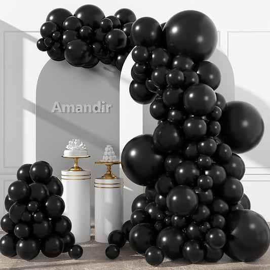 Amandir 153pcs Black Balloons Arch Garland Kit Different Sizes 18 12 10 5 Inch Latex Matte Black Balloon for New Year Halloween Birthday Holiday Graduation Anniversary Party Decorations