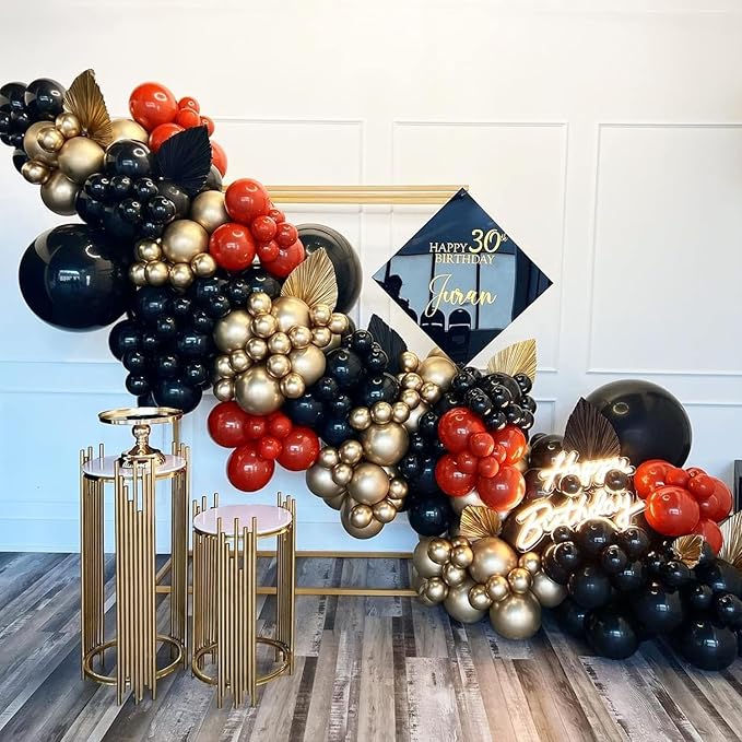 Red and Black Gold Balloons Arch Kit, 140Pcs Different Sizes inch Red Black Gold Balloon and Confetti Party Balloon Garland Kit for Birthday, Wedding, Graduation, Anniversary, Prom Decorations
