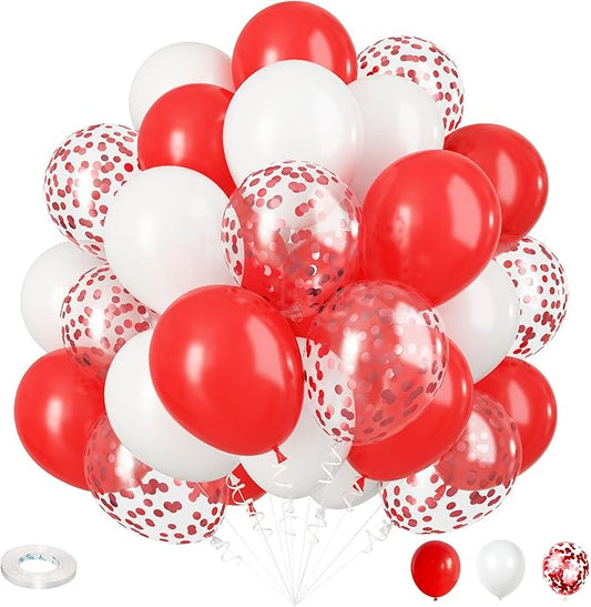 Red White Balloons Set, 35 Pack 12 Inch Red White Confetti Latex Party Helium Balloon for Girls Women Birthday Party Wedding Valentine's Day Graduation Galentines Christmas Party Decoration