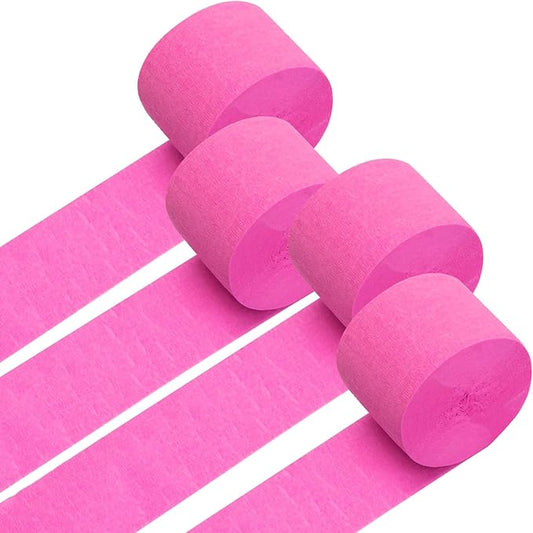 PIGETALE Crepe Paper Streamers 4 Rolls 328ft, Pack of Hot Pink Party Streamers for Wedding Birthday Bachelorette Baby Shower Decorations Party Supplies DIY Art Crafts Hanging Decor (1.8In x 82Ft/Roll)