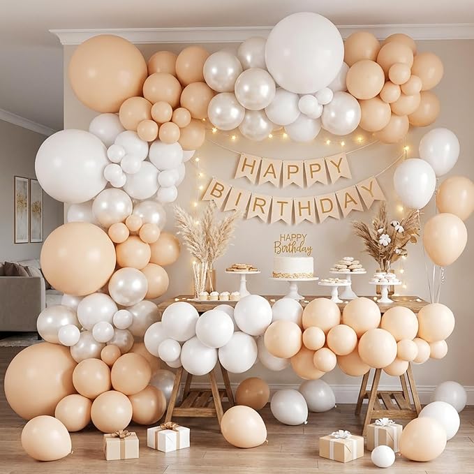 RUBFAC 135pcs Nude Balloons, Latex Boho Beige Apricot Balloon Different Sizes 18 12 10 5 Inch for Garland Arch Wedding Baby Shower Gender Reveal Anniversary Birthday Party Decorations