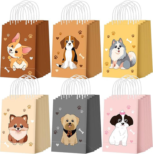 Zhanmai 24 Pcs Dog Goodie Gifts Bag with Handles Adopt a Puppy Party Favors Paper Dog Birthday Candy Treat Bags Corgi Beagle Husky Puppy Birthday Decoration Party Supplies for Pet Adoption, 6 Design