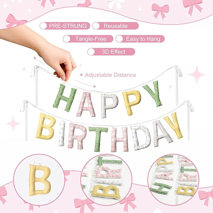Suncalla Pre-strung Happy Birthday Banner Sign Reusable Felt Happy Birthday Garland Hanging Decorations Party Bunting Garland for Party Decor Photo Prop Home Backdrop (Silly Goose)