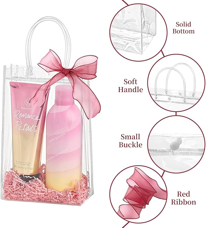 Jutieuo 24 PCS Clear Gift Bags with Handles, 6.3 x 9.8 x 3.2 Inches Reusable Plastic Goodie Bag Transparent Party Favor Bags Bulk for Weddings Birthdays Events, Classrooms & Celebrations
