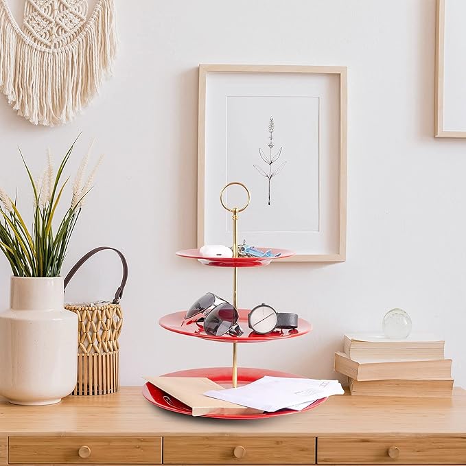 TP 3-Tier Cupcake Stand Melamine Serving Tray Unbreakable Dessert Stand Fruit Candy Display Tower for Wedding Birthday Tea Party and Baby Shower, Red