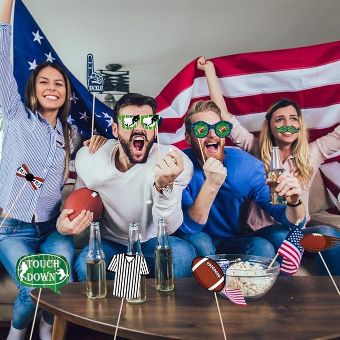 25 Pcs Football Photo Booth Props,Game Day Football Touchdown Party Supplies,Sport Theme Tailgate Cutouts,Bowl Party Decorations,Sport Birthday Party Decor,Rugby Cutouts