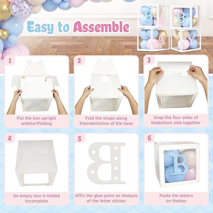 Bear Gender Reveal Party Decorations - 136 Pcs Balloon Arch Kit with Baby Display Boxes, Letters & Backdrop for Baby Shower Boy or Girl Party (Blue-Pink)