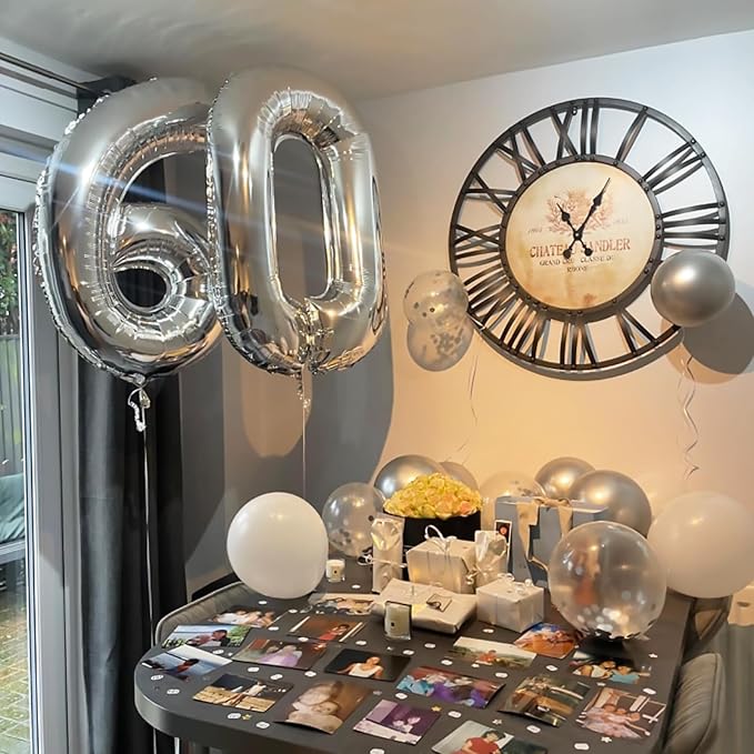 26 Balloons Number, Giant Silver Number 2 & 6 Helium Foil Balloon for Women 26th Birthday Decor, 40 Inch Self Inflating Mylar Number 26 Balloons for Man 62 Anniversary Party Decorations Supplies