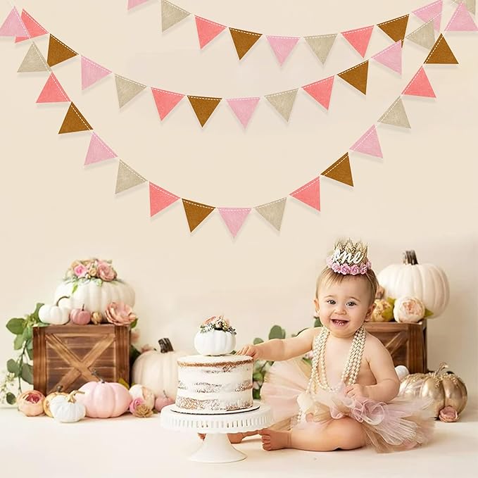 Boho Party Decorations Brown Blush Pink Felt Hanging Triangle Mini Bunting Pennant Banner Flag for Birthday Engagement Baby Shower Bachelorette Wedding Holiday Hen Party Classroom Nursery Decor