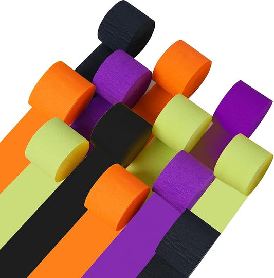12 Rolls Halloween Crepe Paper Streamers, 4 Colors Halloween Party Streamers for Ceiling, Background Wall, Dining Table, Door, Window, Staircase, Yard Decoration