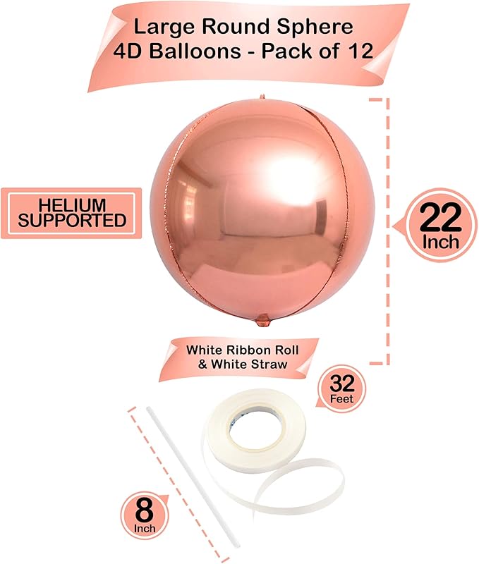 KatchOn, Giant Rose Gold Balloons - 22 Inch, Pack of 12 | Rose Gold Foil Balloons for Birthday Party Decorations | Mylar Balloon for Birthday, Bridal Shower, Baby Shower, Anniversary Decorations