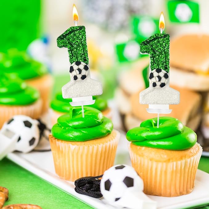 Soccer Birthday Candles Cake Topper for Girl and Boy, Wedding Cakes, Anniversaries, Party Celebrations, Birthday Decorations (Green White, 11)