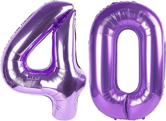 40 Numbers Balloons, 40 Inch Purple 40th Birthday Decoration for Women & Men, Large Foil Party Decorations for Engagement Celebration Memorial Day's Supplies