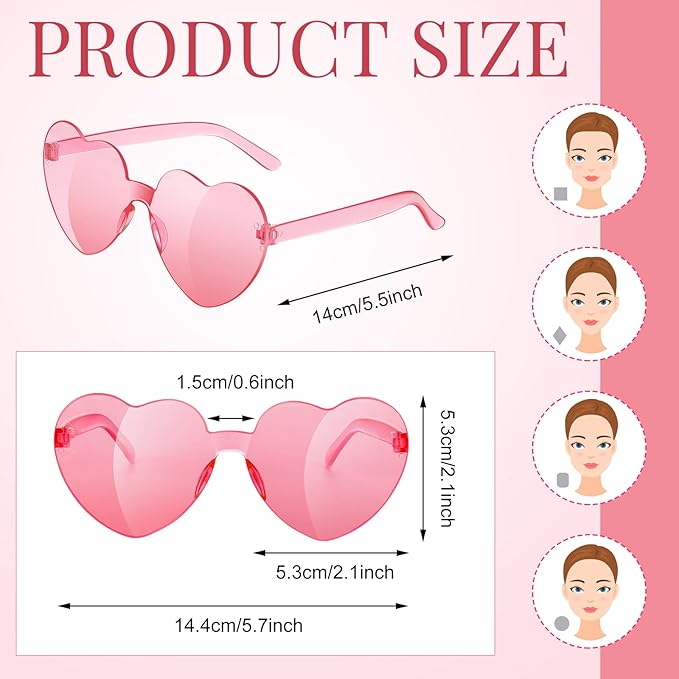 40 Pairs Heart Sunglasses Rimless Transparent Heart Shaped Glasses Candy Color Party Favor for Women Men Decoration